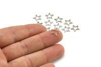 Silver Star Charm, 100 Silver Tone Open Star Charms (10x0.9x0.4mm) BS 2387