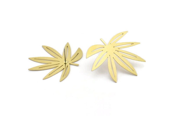 Brass Leaf Earring, 6 Raw Brass Leaf Shaped Stud Earrings, Findings (29x34x0.60mm) A2991