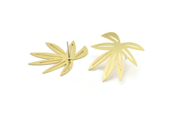 Brass Leaf Earring, 6 Raw Brass Leaf Shaped Stud Earrings, Findings (27x34x0.60mm) A2994