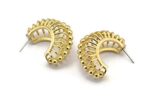 Earring Studs, 2 Raw Brass -  Stud Earrings - Brass Earrings - Earrings (35x25x17mm) N2057