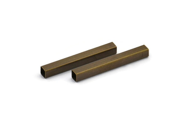 Geometric Brass Tube Bead, 24 Square Antique Brass Tubes, Spacer Beads, Bracelet Tubes (25x3x3mm) Sq03 Brc303