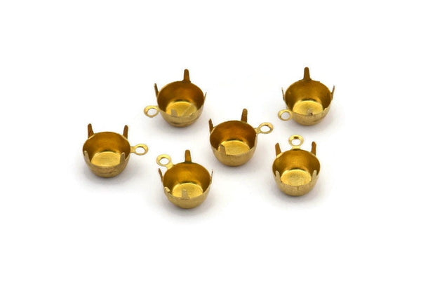 Round Prong Setting, 100 Raw Brass Round 1 Loop, 4 Prong Settings for SS38  7.9mm/8.1mm Rhinestones S404