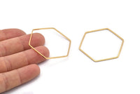 Hexagon Ring Charm, 4 Gold Plated Brass Hexagon Shaped Ring Charms (40x1mm) E306 Q0515