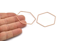 Hexagon Ring Charm, 4 Rose Gold Plated Brass Hexagon Shaped Ring Charms (40x1mm) E306 Q0515
