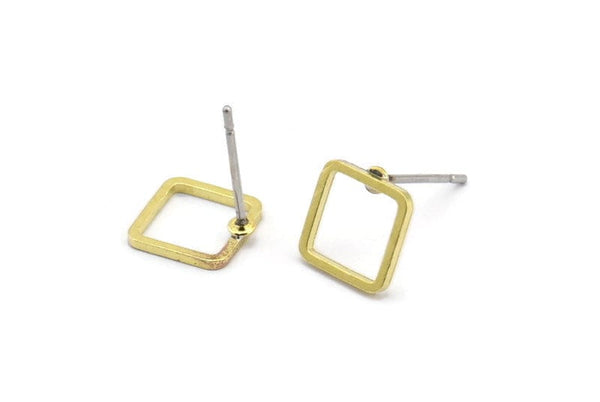 Brass Square Earring, 10 Raw Brass Square Stud Earrings (8x1mm) Bs-115 A1764