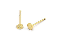 Gold Hexagon Earring, 12 Gold Plated Brass Hexagon Stud Earrings (4x0.80mm) D1212 A1237
