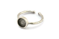 Silver Ring Settings, 2 Antique Silver Plated Brass Round Ring With 1 Stone Setting - Pad Size 7mm N1764