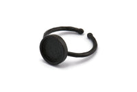 Black Ring Settings, 2 Oxidized Black Brass Round Ring With 1 Stone Setting - Pad Size 9mm N1766 S1202