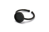 Black Ring Settings, 2 Oxidized Black Brass Round Ring With 1 Stone Setting - Pad Size 9mm N1766 S1202