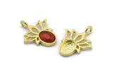 Brass Flower Charm, 4 Raw Brass  Lotus Flower Charms With 1 Loop - Pad Size 6x8mm (21x17mm) N2072