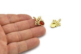 Brass Flower Charm, 4 Raw Brass  Lotus Flower Charms With 1 Loop - Pad Size 6x8mm (21x17mm) N2072