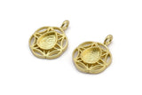 Brass Flower Charm, 4 Raw Brass Flower Charms With 1 Loop - Pad Size 6x8mm (15mm) N2064