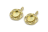 Brass Flower Charm, 4 Raw Brass Flower Charms With 1 Loop - Pad Size 6x8mm (15mm) N2065