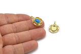 Brass Flower Charm, 4 Raw Brass Flower Charms With 1 Loop - Pad Size 6x8mm (15mm) N2065