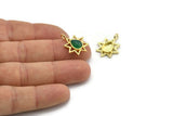 Brass Star Charm, 4 Raw Brass Star Charms With 1 Loop - Pad Size 6x8mm (21x17mm) N2069
