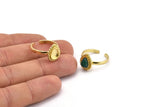 Brass Ring Settings, 2 Raw Brass Drop Shaped Ring With 1 Stone Setting - Pad Size 8x6mm N2095