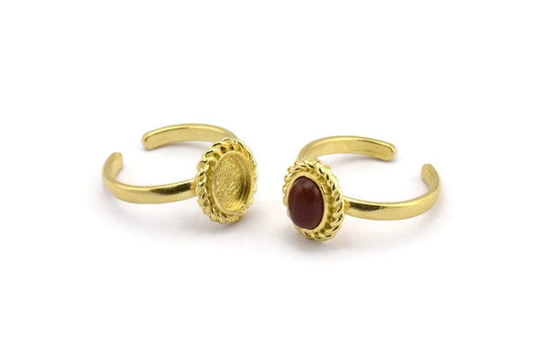 Brass Ring Settings, 2 Raw Brass Oval Shaped Ring With 1 Stone Setting - Pad Size 8x6mm N2094