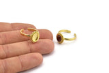 Brass Ring Settings, 2 Raw Brass Oval Shaped Ring With 1 Stone Setting - Pad Size 8x6mm N2094