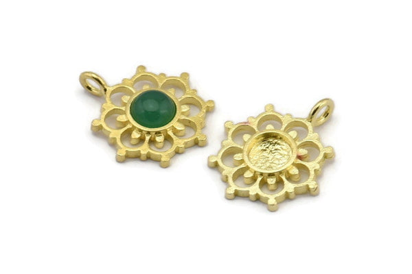 Brass Flower, 4 Raw Brass, Brass Charms, Brass Flower Charms, Charm Pendants With 1 Loop - Pad Size 6mm (21x17mm) N2075