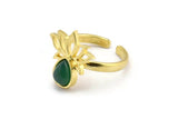 Brass Ring Settings, 2 Raw Brass Lotus Flower Rings With 1 Drop Shaped Stone Setting - Pad Size 8x6mm N2104