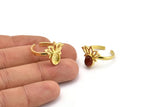 Brass Ring Settings, 2 Raw Brass Lotus Flower Rings With 1 Oval Shaped Stone Setting - Pad Size 8x6mm N2103