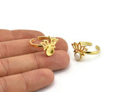 Brass Ring Settings, 2 Raw Brass Lotus Flower Rings With 1 Round Shaped Stone Setting - Pad Size 6mm N2102
