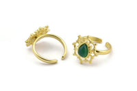 Brass Ring Settings, 2 Raw Brass Flower Rings With 1 Drop Shaped Stone Setting - Pad Size 8x6mm N2099