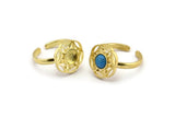 Brass Ring Settings, 2 Raw Brass Flower Rings With 1 Round Shaped Stone Setting - Pad Size 6mm N2097
