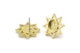 Brass Star Earring, 4 Raw Brass Star Stud Earrings With 1 Oval Shaped Stone - Pad Size 8x6mm N2082