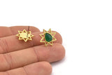 Brass Star Earring, 4 Raw Brass Star Stud Earrings With 1 Drop Shaped Stone - Pad Size 8x6mm N2081