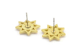 Brass Star Earring, 4 Raw Brass Star Stud Earrings With 1 Round Shaped Stone - Pad Size 6mm N2083