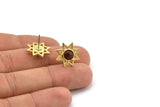 Brass Star Earring, 4 Raw Brass Star Stud Earrings With 1 Round Shaped Stone - Pad Size 6mm N2083