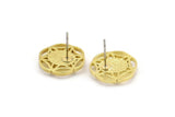 Brass Flower Earring, 4 Raw Brass Flower Stud Earrings With 1 Oval Shaped Stone - Pad Size 8x6mm N2092