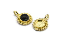 Brass Round Charm, 6 Raw Brass Round Charms With 1 Loop - Pad Size 6mm (15x11mm) N2067