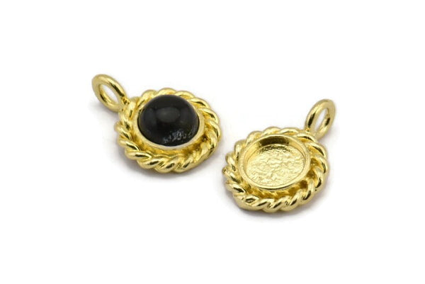 Brass Round Charm, 6 Raw Brass Round Charms With 1 Loop - Pad Size 6mm (15x11mm) N2067