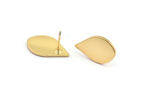 Gold Drop Earring, 4 Gold Plated Brass Drop Stud Earrings (20x12x1mm) A1702 A2004