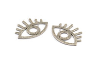 Silver Eye Earring, 4 Antique Silver Plated Brass Eye Stud Earrings (29x1mm) N1030 H1186