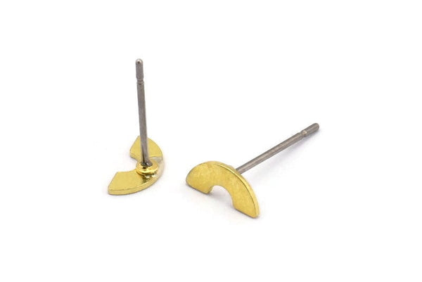 Brass Semi Circle Earring, 12 Raw Brass Semi Circle Stud Earrings (8x4x0.80mm) M02067 A2567