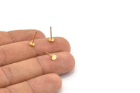 Gold Round Earring, 12 Textured Gold Plated Brass Round Earring Studs (4x0.80mm) A1530