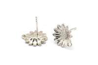 Silver Flower Earring, 2 925 Silver Flower Stud Earrings With 1 Hole (11x13mm) N1203