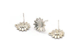 Silver Flower Earring, 2 925 Silver Flower Stud Earrings With 1 Hole (11x13mm) N1203