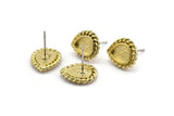 Brass Drop Earring, 4 Raw Brass Drop Earring Studs - Pad Size 6x8mm (11x13mm) N2079