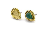 Brass Drop Earring, 4 Raw Brass Drop Earring Studs - Pad Size 6x8mm (11x13mm) N2079
