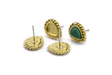Brass Drop Earring, 4 Raw Brass Drop Earring Studs - Pad Size 6x8mm (11x13mm) N2079