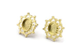 Brass Flower Earring, 4 Raw Brass Flower Stud Earrings - Pad Size 6x8mm (16x18mm) N2089
