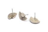 Silver Earring Posts, 6 Antique Silver Plated Brass Semi Circle Earring Stud (16x10mm) N0797 H1185