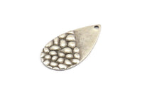 Silver Drop Charm, 12 Textured Antique Silver Plated Brass Drop Charms With 1 Hole, Earrings, Findings (25x13x1mm) D976 H1167