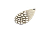 Silver Drop Charm, 12 Textured Antique Silver Plated Brass Drop Charms With 1 Hole, Earrings, Findings (25x13x1mm) D976 H1167