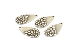 Silver Drop Charm, 12 Textured Antique Silver Plated Brass Drop Charms With 1 Hole, Earrings, Findings (25x13x1mm) D976 H1167