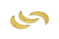 Brass Moon Charm, 12 Textured Raw Brass Crescent Moon Charms With 3 Holes, Findings, Connectors (25x13x1mm) A2131